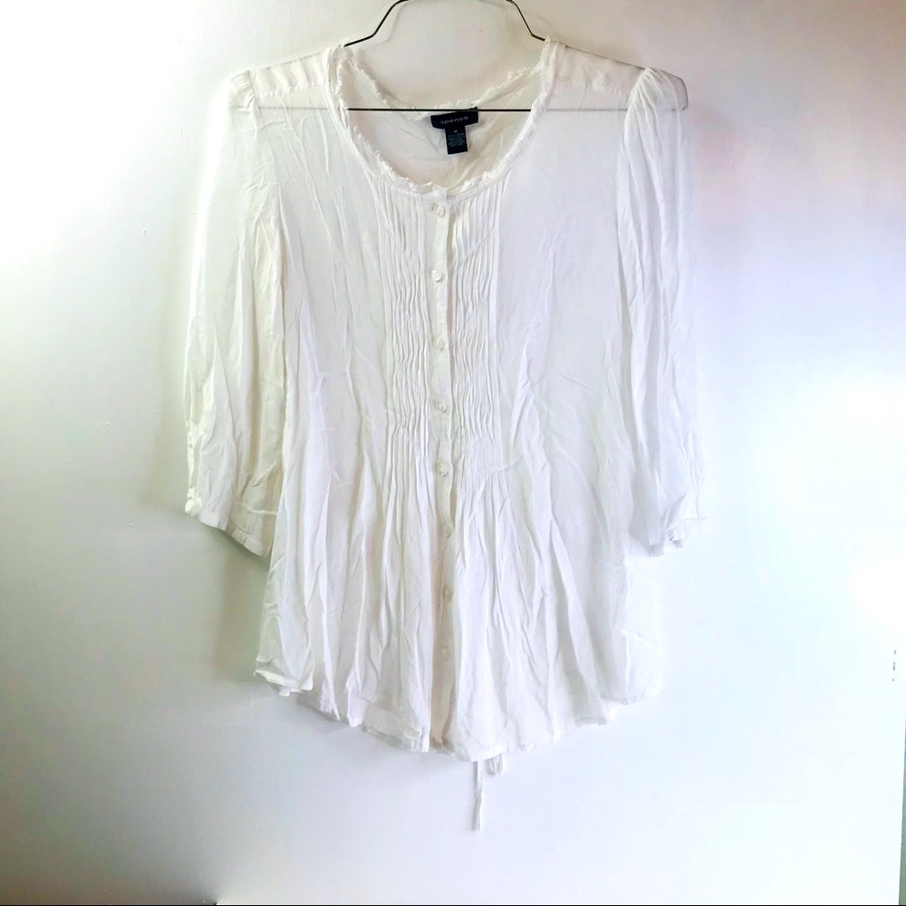 Spense White Ruffle Button up Blouse M